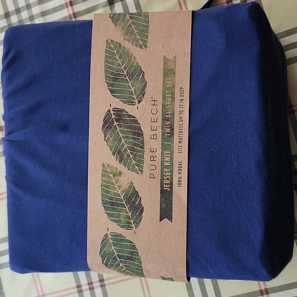 Pure Beech Blue Jersey Knit Sheet Set Twin XL New!